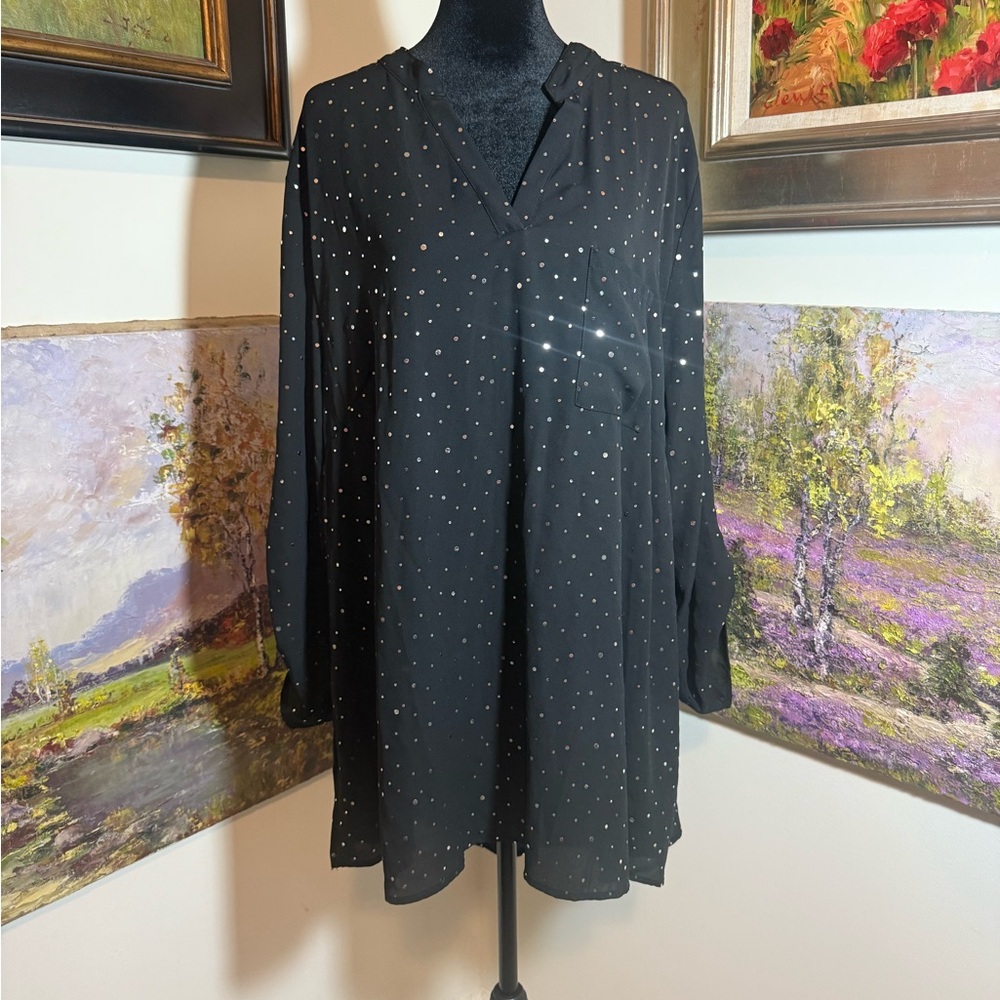 🐠 Coral Bay Black Blouse with Silver Accents size 3X